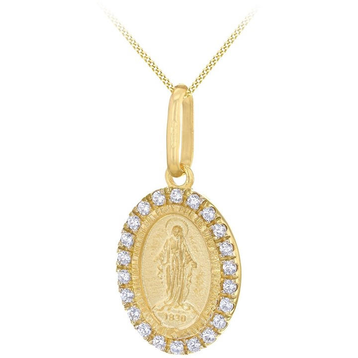 Be You  Gold 9Ct Oval Holy Mary With Cz Necklace, Sports Direct