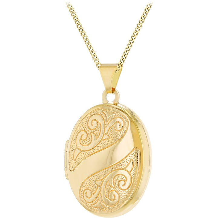 Be You Women's Gold 9Ct Engraved Oval Locket Necklace, Sports Direct