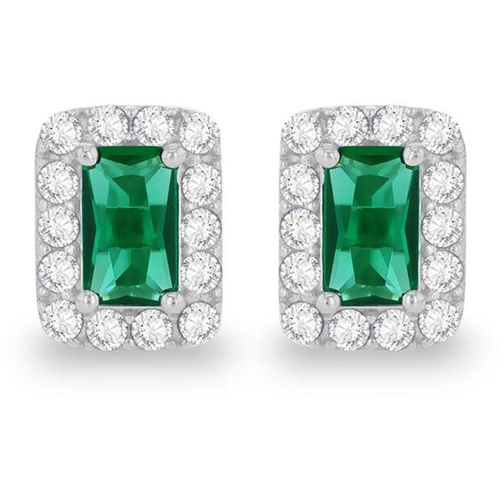 Be You Women's White 9Ct Gold Rectangle Nano Emerald Cz Stud Earrings, Sports Direct