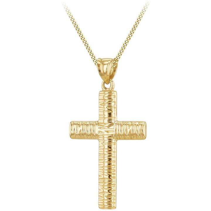 Be You  Gold 9Ct Bark Cross Necklace, Sports Direct