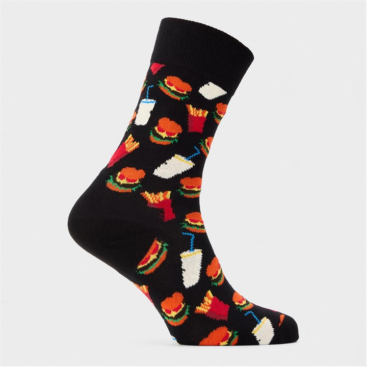 Happy Socks  Black Hamburger Pop in Size 4 -8, Sports Direct