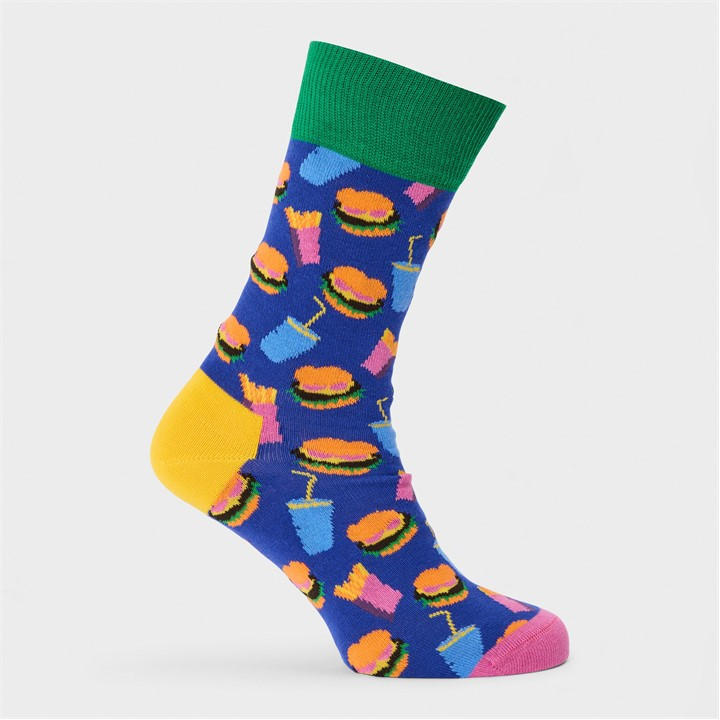 Happy Socks  Blue Hamburger Pop in Size 4 -8, Sports Direct