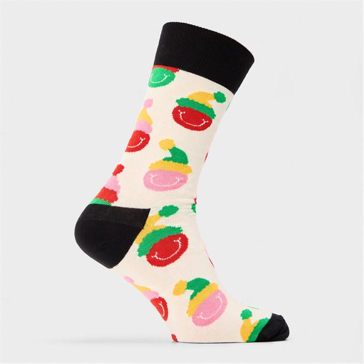 Happy Socks  Beige Santa Smile Pop in Size 4 -8, Sports Direct