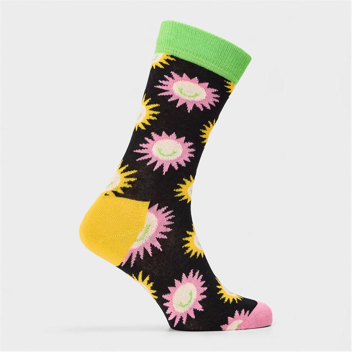 Happy Socks  Black Sunny Smile Pop in Size 4 -8, Sports Direct