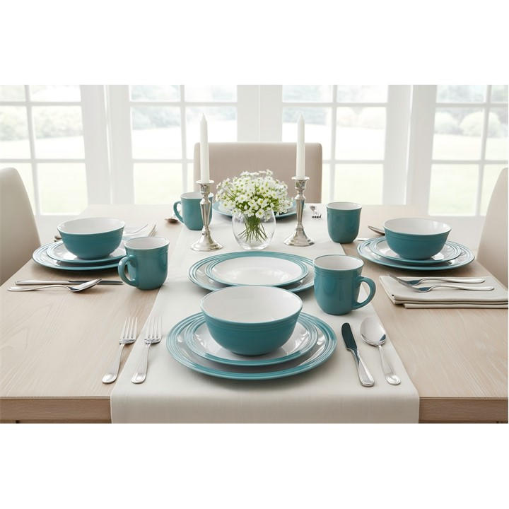 Waterside   16Pc Camden Teal Dinner Set, Sports Direct