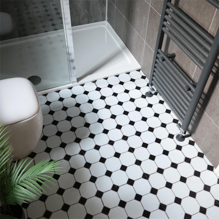 Floor Pops White & Black Self Adhesive Vinyl Floor Tiles Hudson in Size 1.86 SQM, Sports Direct