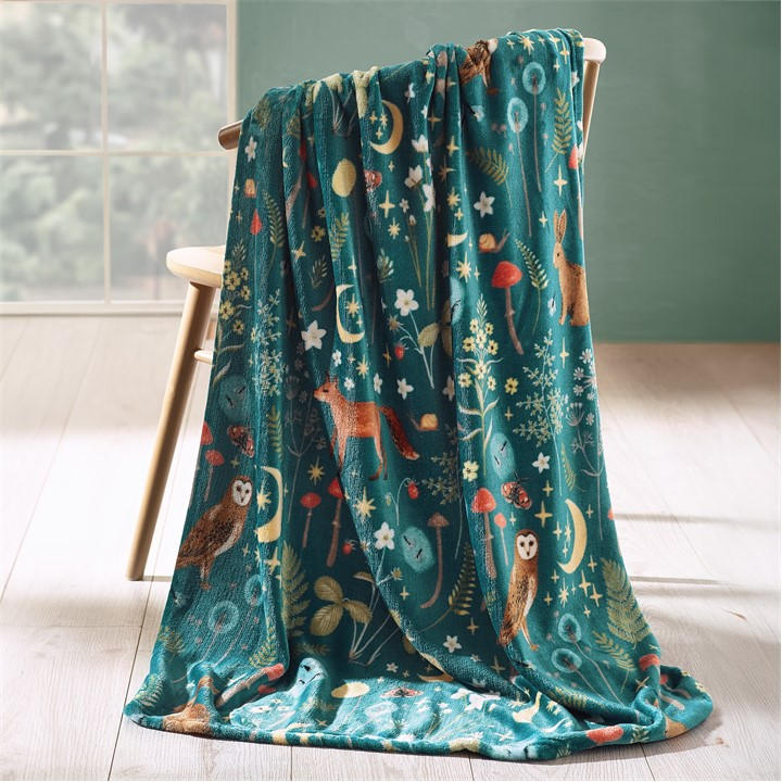 Catherine Lansfield Unisex Green Enchanted Twilight Cosy Fleece Blanket Throw