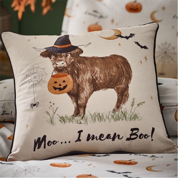 Julian Charles Natural Catherine Lansfield Halloween Highland Cow Velvet Cushion - One Size - Image 2