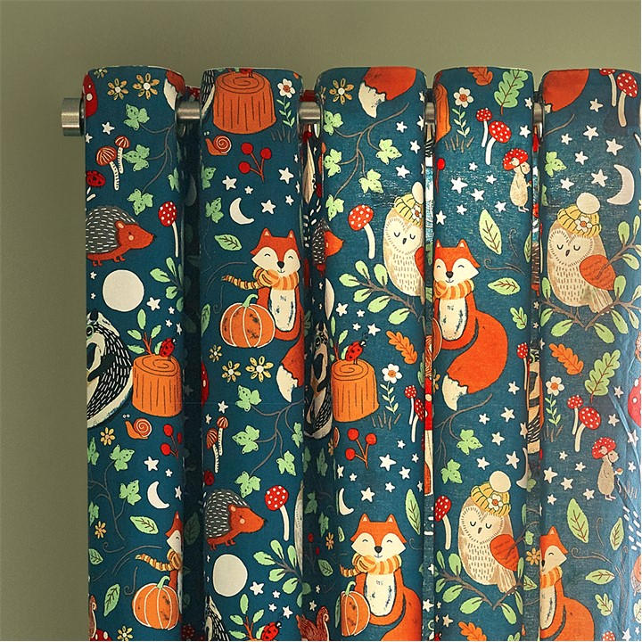 Catherine Lansfield Kids Fox And Woodland Friends Eyelet Curtains - Green - 168x183cm - Image 5