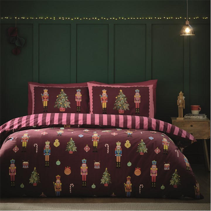 Catherine Lansfield  Purple Christmas Nutcracker Stripe Duvet Cover Set in Size Superking, Sports Direct