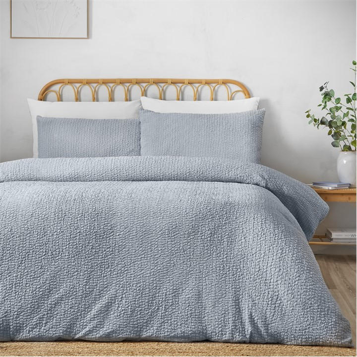Cat Blue Catherine Lansfield Crinkle Duvet Cover Set - Image 3