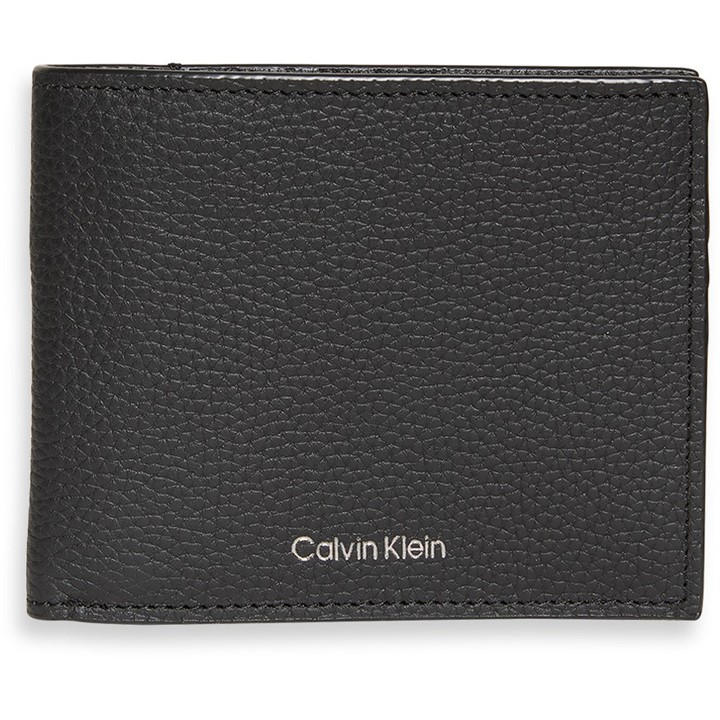 Calvin Klein Men's Black Foil Embossed Logo Leather Bifold Wallet, Sports Direct