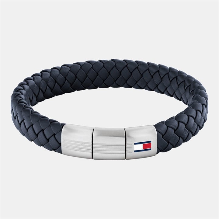 Tommy Hilfiger Men's Blue Round Braided Leather Bracelet, Sports Direct