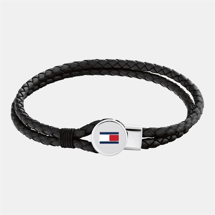 Tommy Hilfiger Men's Black ’S Braided Leather Bracelet, Sports Direct