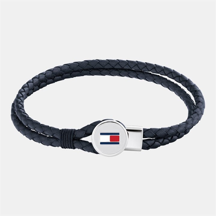 Tommy Hilfiger Men's Blue ’S Braided Leather Bracelet, Sports Direct