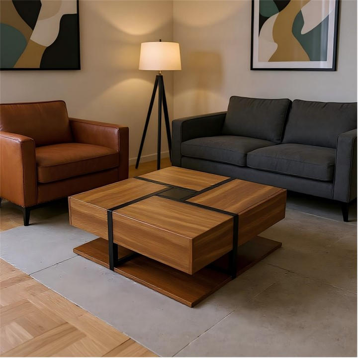 Urban Meuble  Brown Square Coffee Table With Storage Drawers, Sports Direct