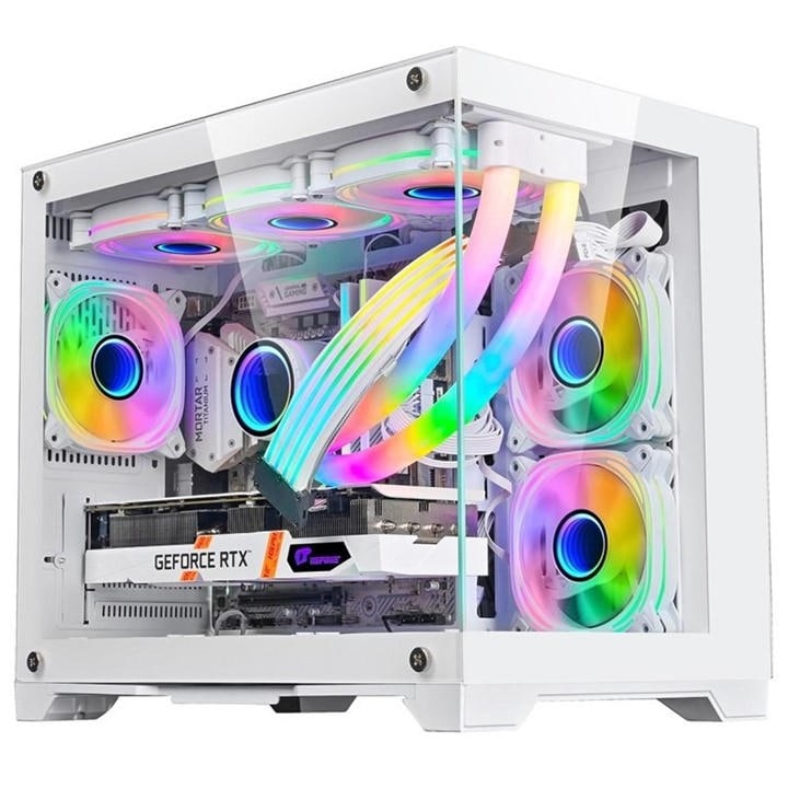 Cit  White Concept Micro Atx Gaming Cube With Tg Front+Side Panels With 3X Tornado Fans, Sports Direct