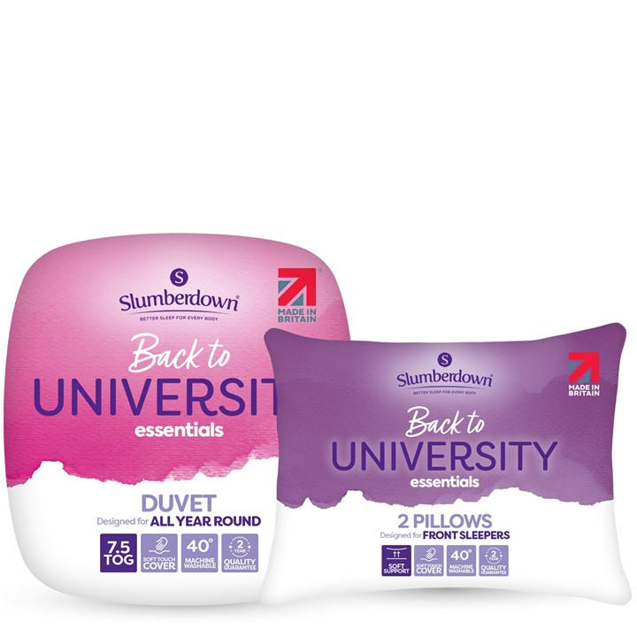 Slumberdown  White Back To University Essentials Duvet + 2 Pillows in Size Single, Sports Direct