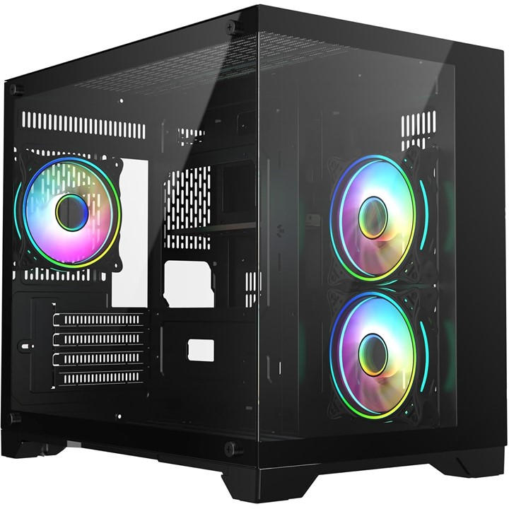 Cit  Black Concept Dual Tempered Glass Panelling Micro-Atx Pc Gaming Cube With 6-Port Pwm Fan Control, Sports Direct