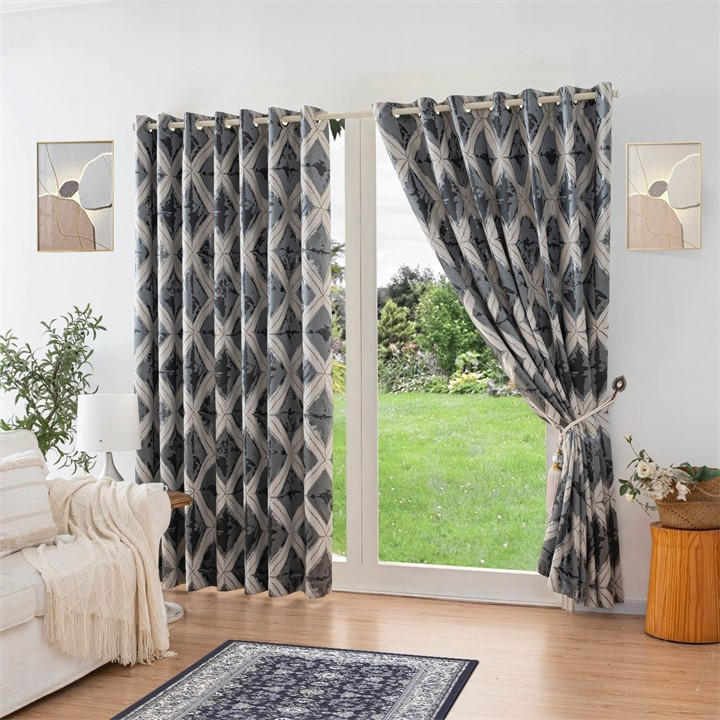 Alan Symonds  Grey Luxury Diamond Jacquard Fully Lined Ring Top Curta in Size 66x72 Inch, Sports Direct