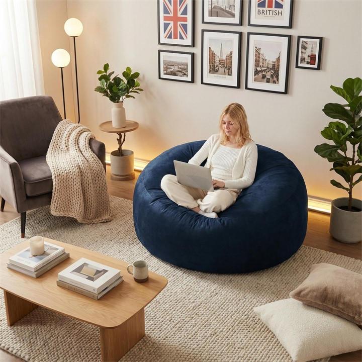 Urban Meuble  Blue Modern Round Bean Bag Sofa Chair, Sports Direct