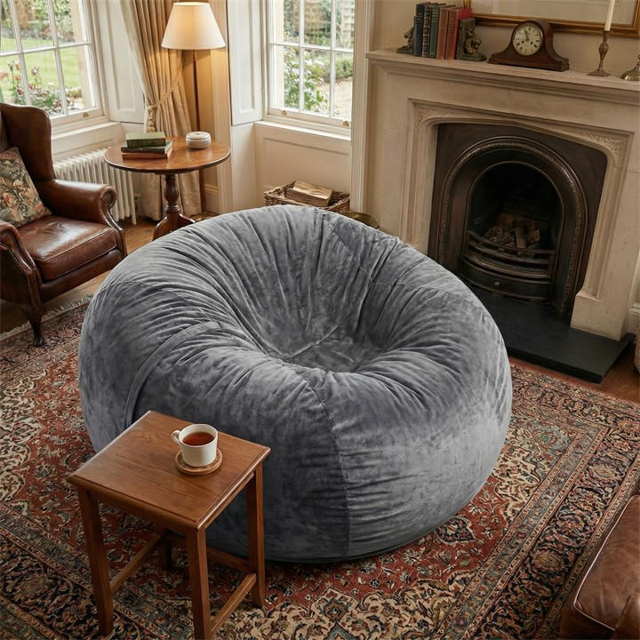 Urban Meuble  Grey Modern Round Bean Bag Sofa Chair, Sports Direct