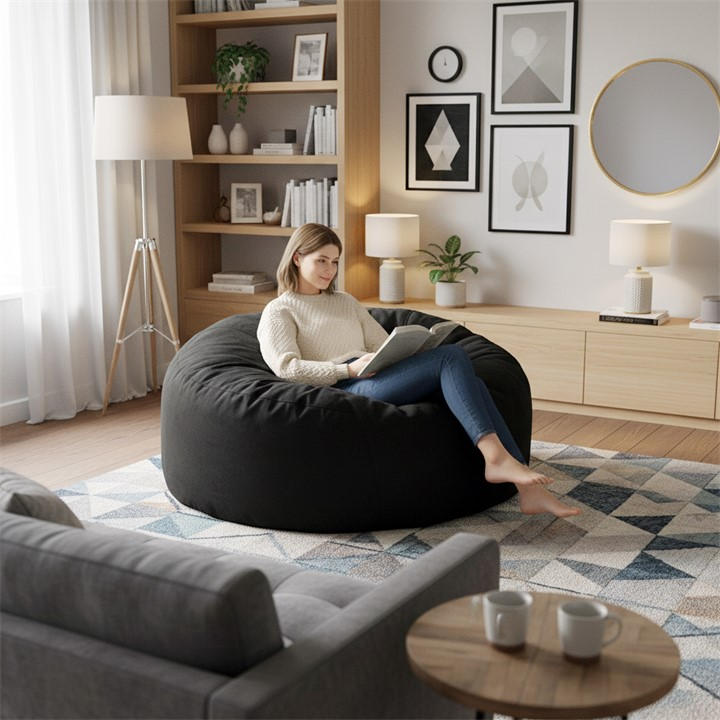 Urban Meuble  Black Modern Round Bean Bag Sofa Chair, Sports Direct