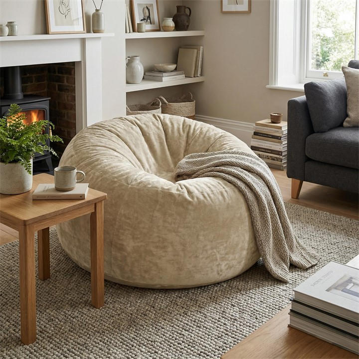 Urban Meuble  Beige Modern Round Bean Bag Sofa Chair, Sports Direct