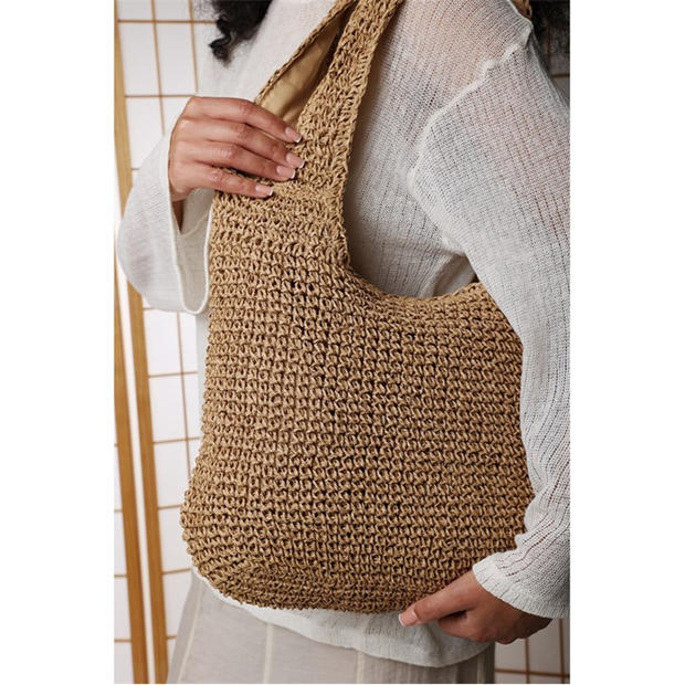 Brown - Wheres That From - Where’s Slouchy Raffia Shoulder Bag