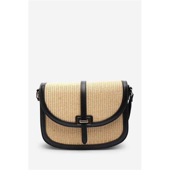 Wheres That From Women's Black Where’s Raffia Cross Body With Flap Bag, Sports Direct