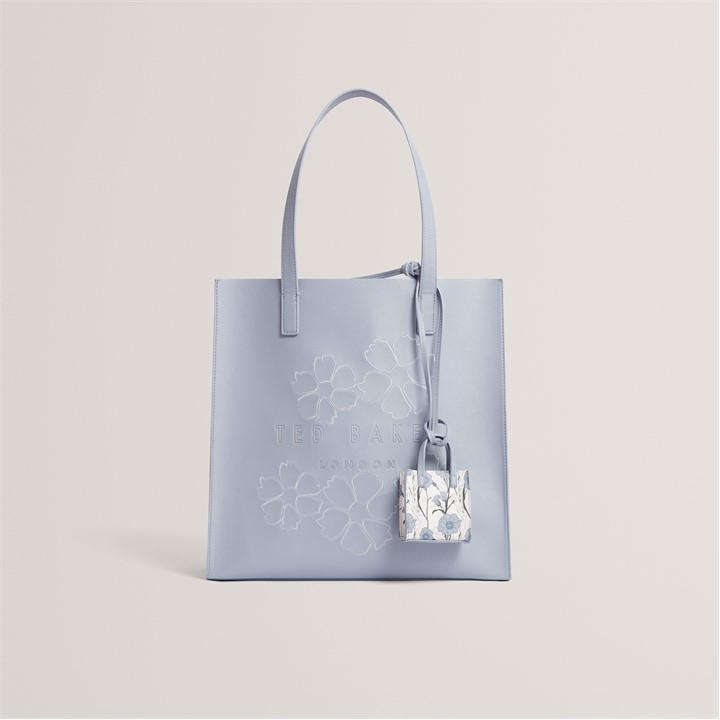 Ted Baker Women's Blue Large Embroidered Floral Icon Tote Bag With Charm, Sports Direct