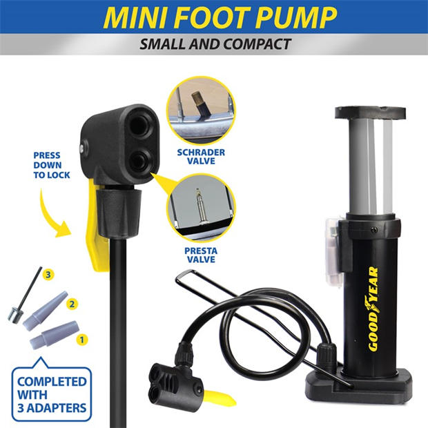 Black - Goodyear - Goodyear Compact Foot Pump