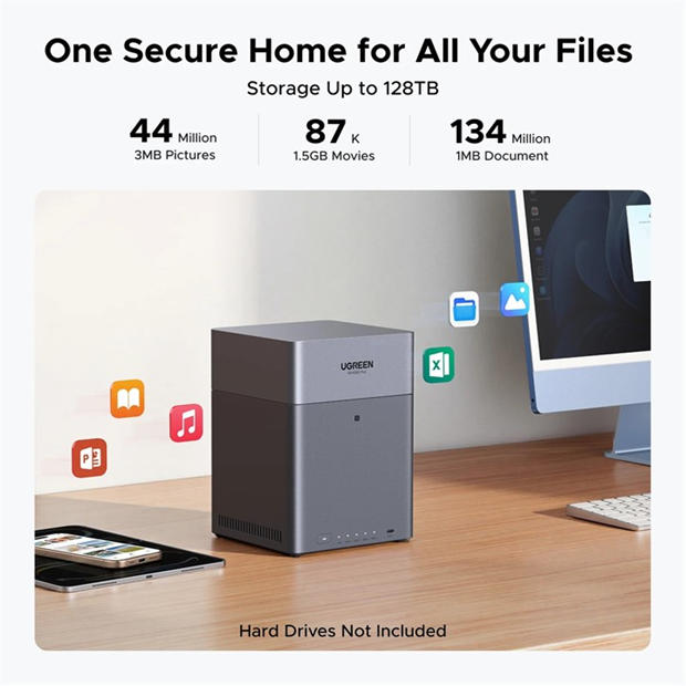 Black - UGREEN - NASync DH4300 Plus Grey Diskless UK + HDMI Cable (NAS) Network Attached Storage