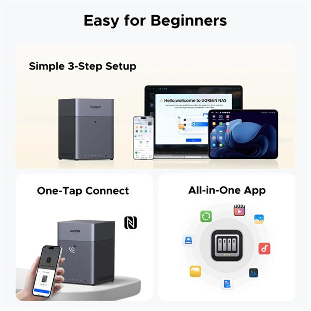 Black - UGREEN - NASync DH4300 Plus Grey Diskless UK + HDMI Cable (NAS) Network Attached Storage