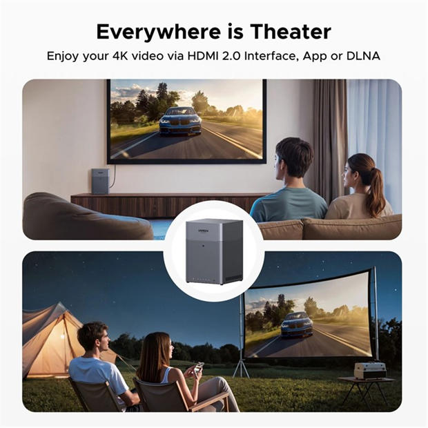 Black - UGREEN - NASync DH4300 Plus Grey Diskless UK + HDMI Cable (NAS) Network Attached Storage