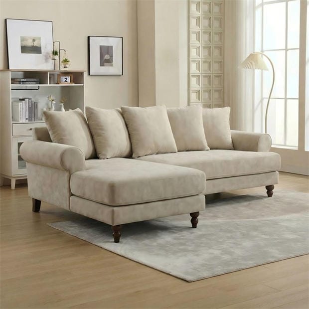Biege Chenille - Biba - Freddy L Shaped Corner Chenille Sofa