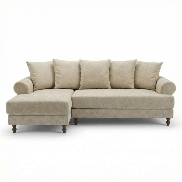 Biege Chenille - Biba - Freddy L Shaped Corner Chenille Sofa