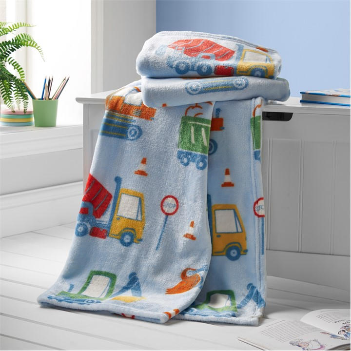 Catherine Lansfield Kids Blue Digger Dreams Sofa Throw, Sports Direct