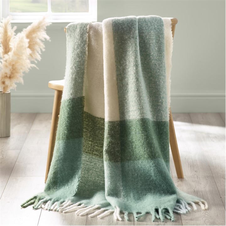 Catherine Lansfield Green Faux Mohair Check Sofa Throw, Sports Direct
