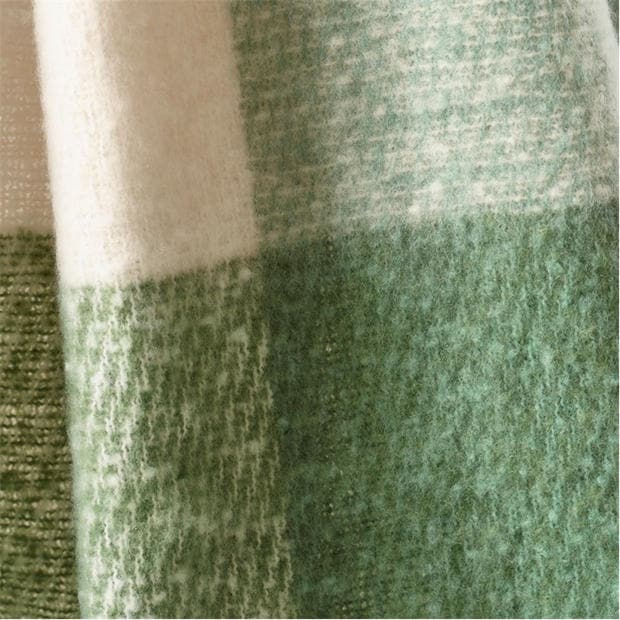 Green - Catherine Lansfield - Faux Mohair Check Sofa Throw