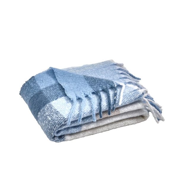 Blue - Catherine Lansfield - Faux Mohair Check Sofa Throw