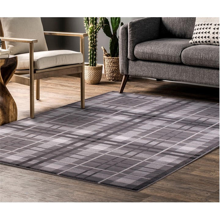 Ultimate Rug  Grey Tartan Check in Size 120x170cm, Sports Direct