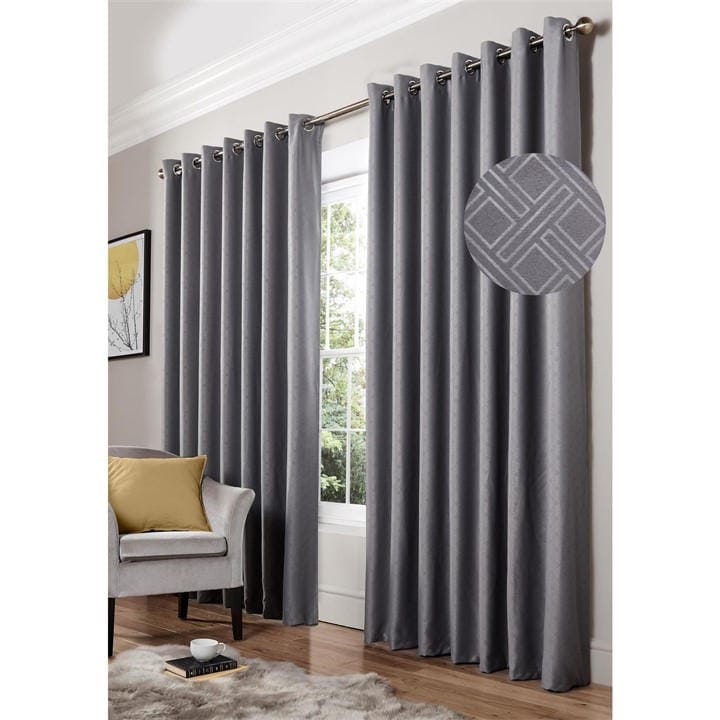 Alan Symonds  Silver Diamond Blackout Ring Top Curtains, Sports Direct