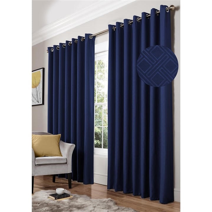 Alan Symonds  Blue Diamond Blackout Ring Top Curtains, Sports Direct