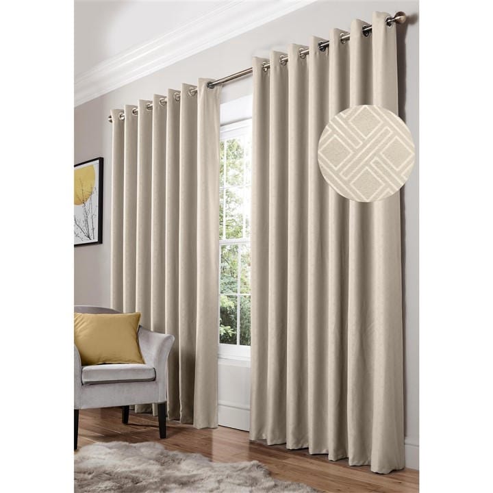 Alan Symonds  Cream Diamond Blackout Ring Top Curtains in Size 45x54, Sports Direct