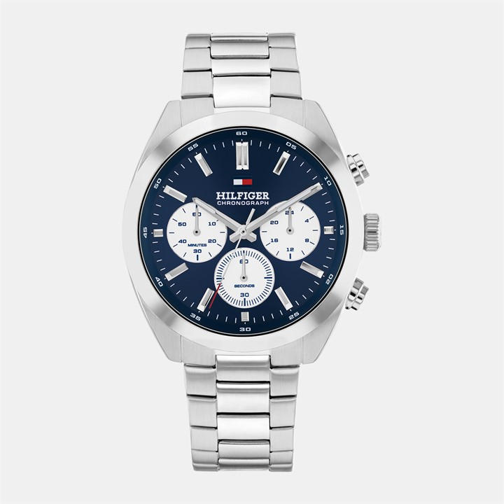 Tommy Hilfiger Men's Silver Hudson  Stainless Steel Chronograph Analogue Quartz Watch in Size 40mm, Sports Direct