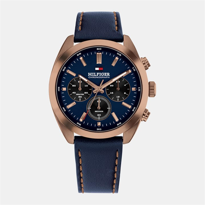 Tommy Hilfiger Men's Blue Hudson  Stainless Steel Chronograph Analogue Quartz Watch in Size 40mm, Sports Direct