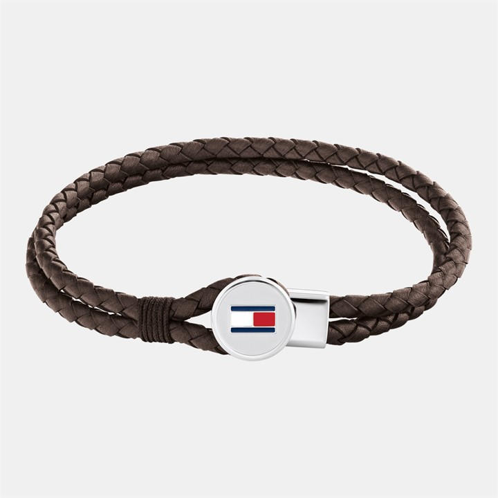 Tommy Hilfiger Men's Brown ’S Braided Leather Bracelet, Sports Direct