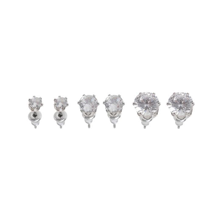 Miso Women's Silver 3 Pack Crystal Stud Earring, Sports Direct