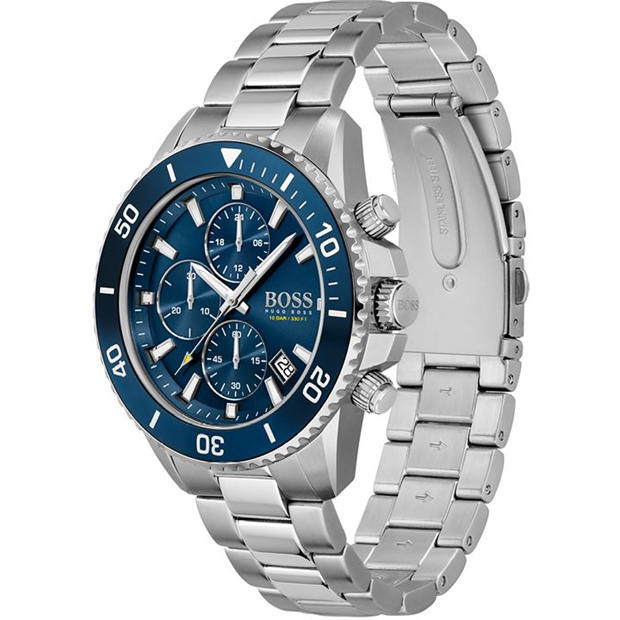 Silver/Blue - Boss - Gents BOSS Admiral Stainless Steel Mesh Strap Watch
